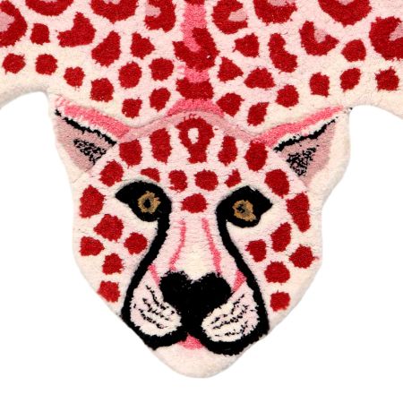 Hand Tufted Rug Pink And Red Wool Loony Leopard Rug